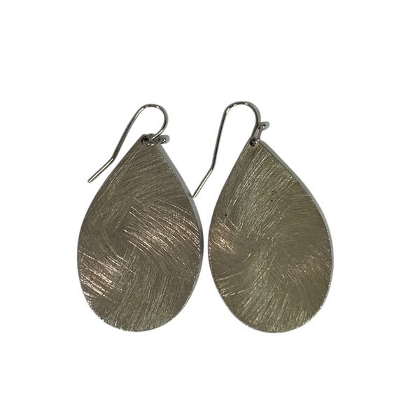 Brushed Silvertone Statement Earrings Fishhook Pierced 1.9 Inch Drop Dangle - Picture 4 of 6